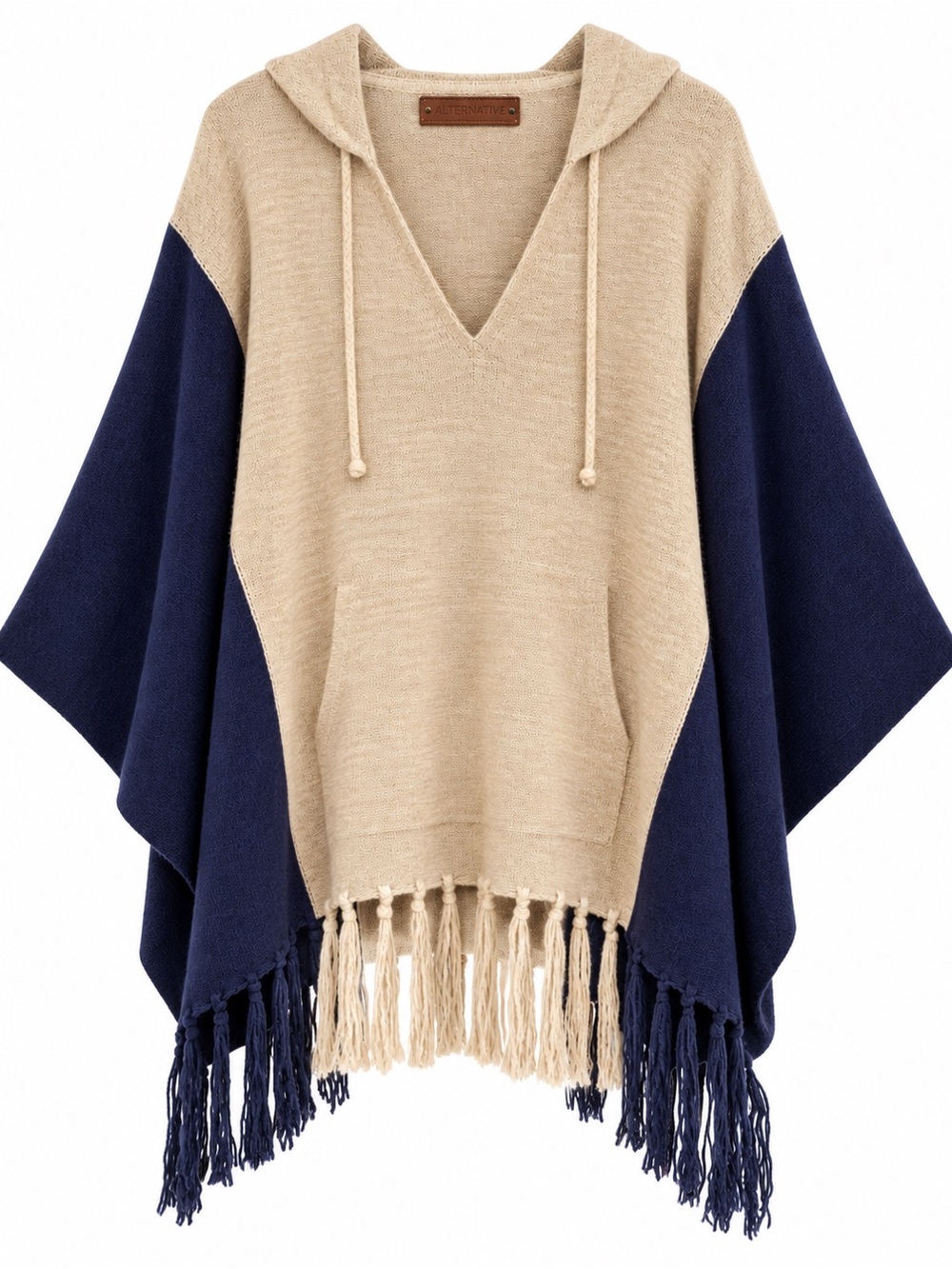 Alternative Apparel 100% Alpaca Hooded Fringe Poncho Sample